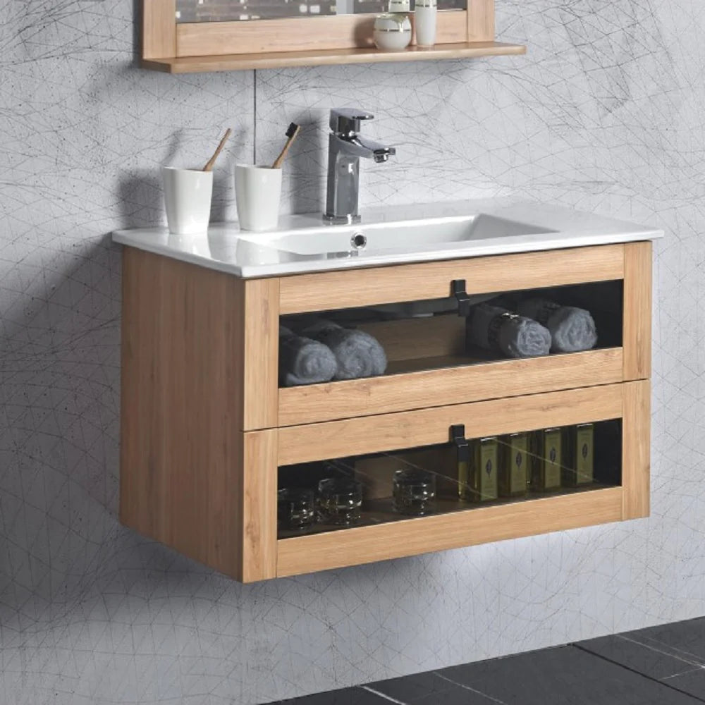 Belbagno Manhattan Wall Hung Vanity 800mm - White Oak