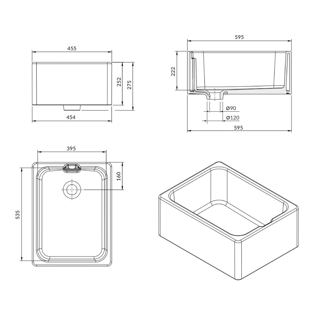 Turner Hastings Belfast 60x46 Fireclay Butler Sink with Internal Overflow
