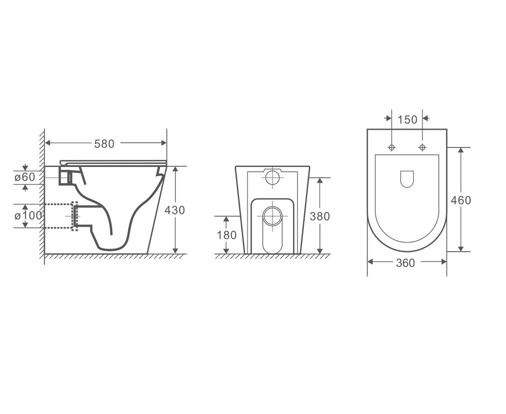 Berlino Wall Faced Toilet Rimless Suite Gloss White Sigma 8 with Flush Button