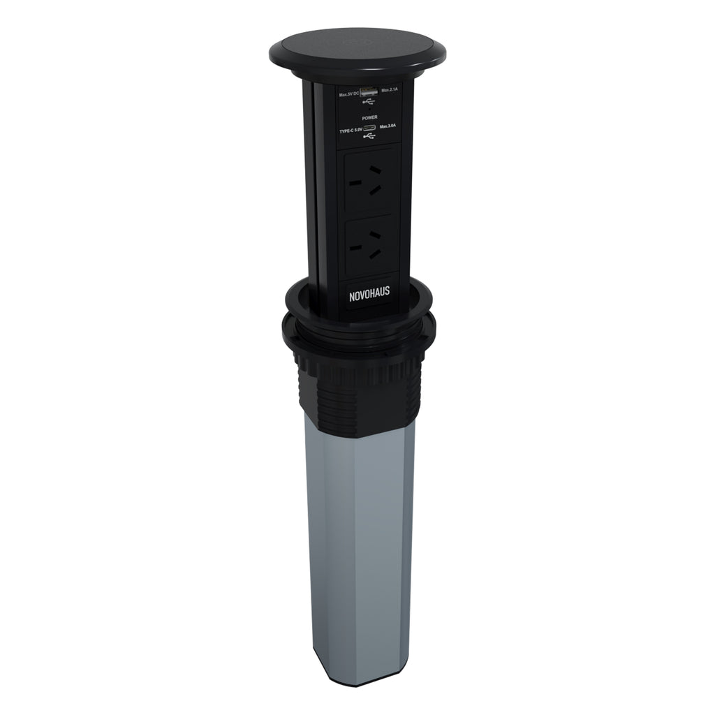 Motorised Pop Up Bench Power Point With USB - Black