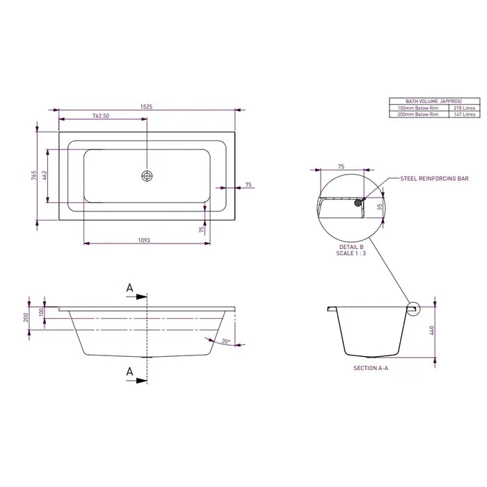 Decina Carina Island Bath 1525/1675/1750mm - Gloss White