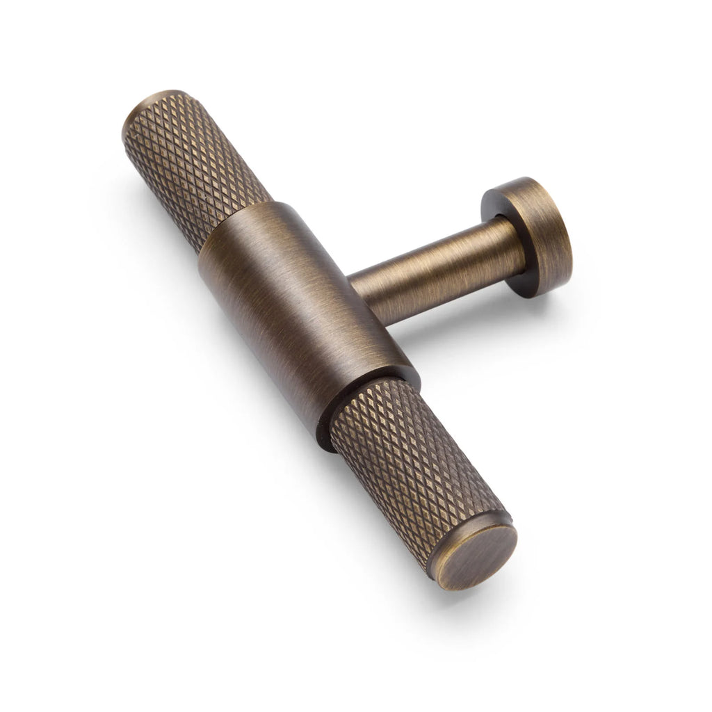 Manovella Knurled Cabinet T-Bar Pull - Miranda - Aged Brass
