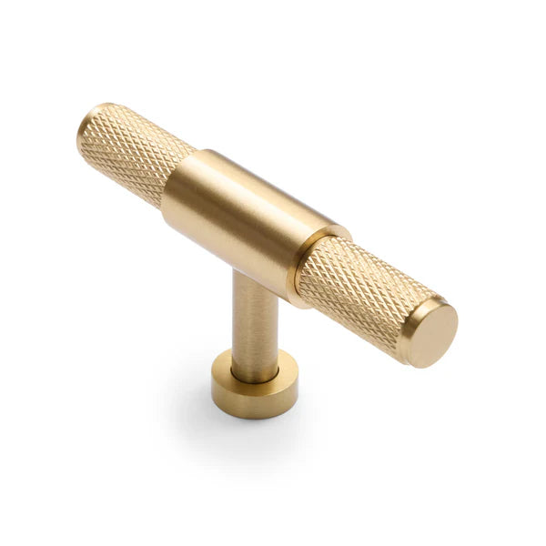 Manovella Knurled Cabinet T-Bar Pull - Miranda - Brushed Brass