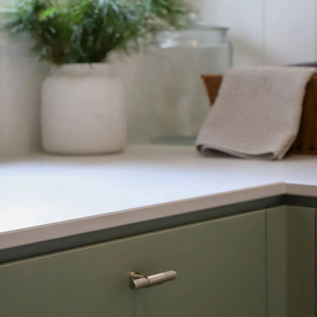 Manovella Knurled Cabinet T-Bar Pull - Miranda - Brushed Nickel