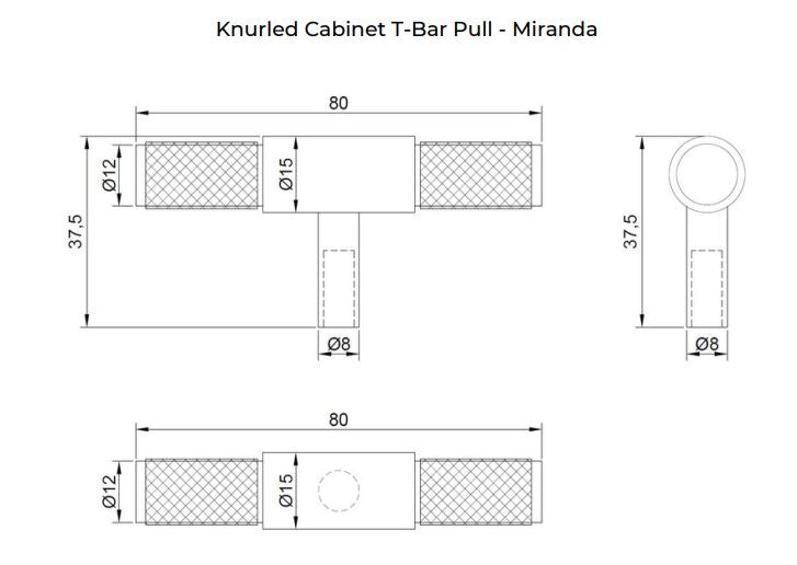 Manovella Knurled Cabinet T-Bar Pull - Miranda - Matte Black