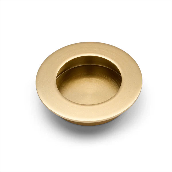 Manovella Sliding Door Round Flush Pull 65mm - Satin Brass