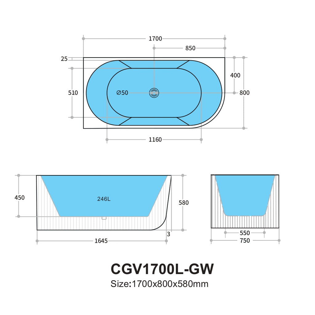 Capri Back to Wall Bathtub - Gloss White