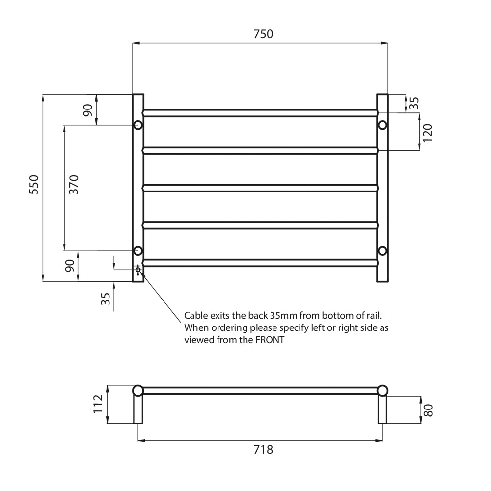 Radiant Heating Round Bars 240V Heated Towel Rails Champagne 750 x 550