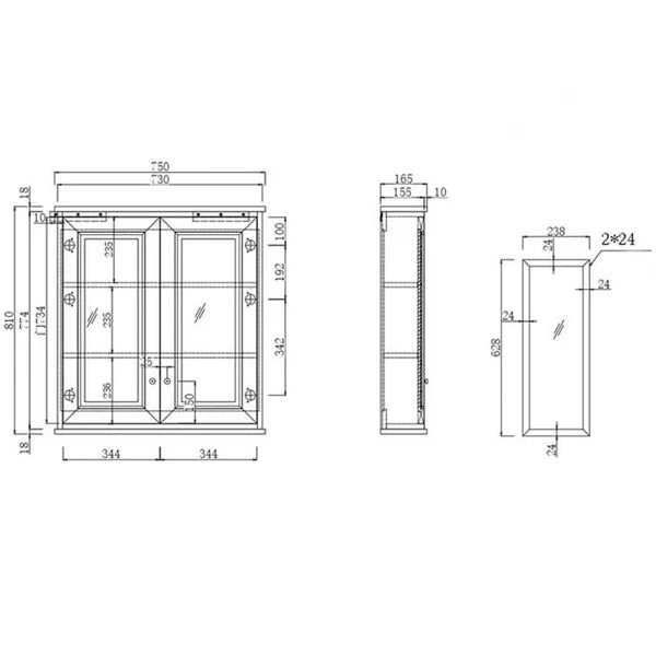 Turner Hastings Coventry 75 x 81 Mirror Shaving Cabinet - Satin White