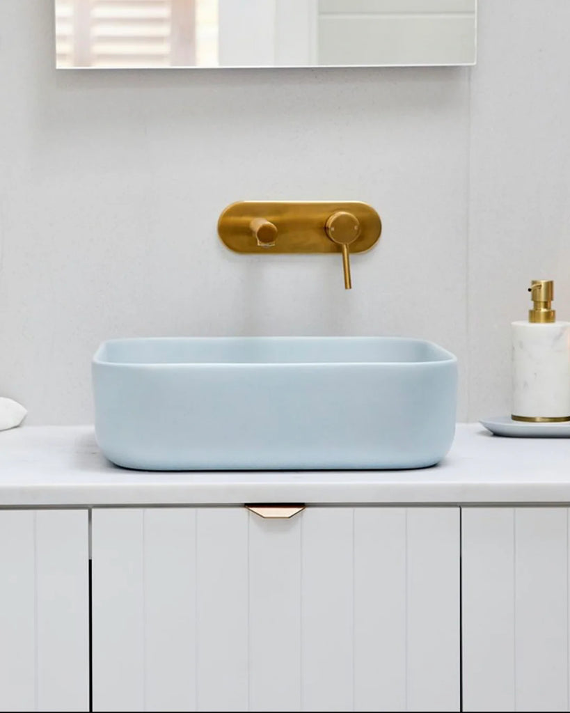 Nood Co Cube Basin Wall Hung - Powder Blue