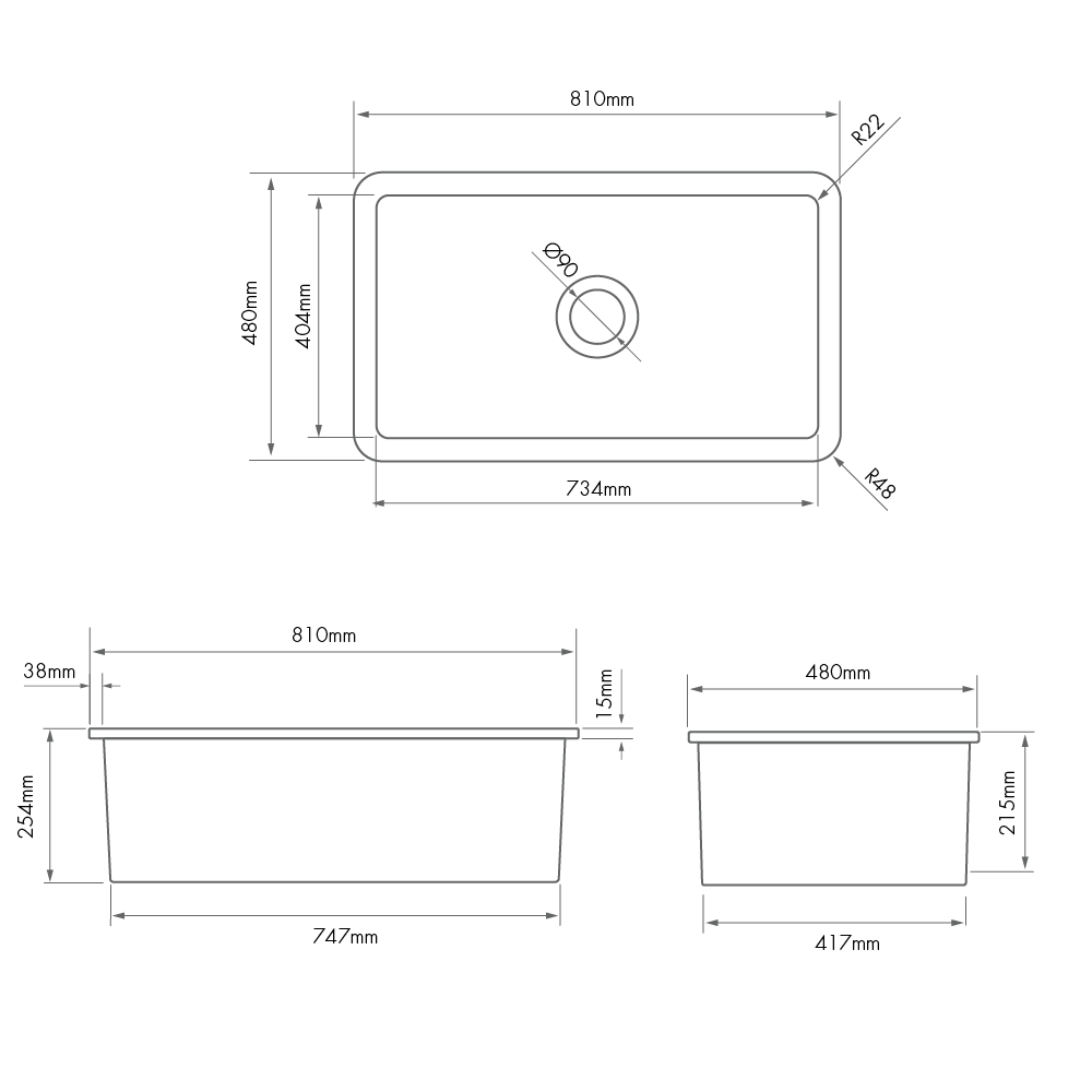 Turner Hastings Cuisine 81x48 Inset / Undermount Fireclay Sink - Matte Black