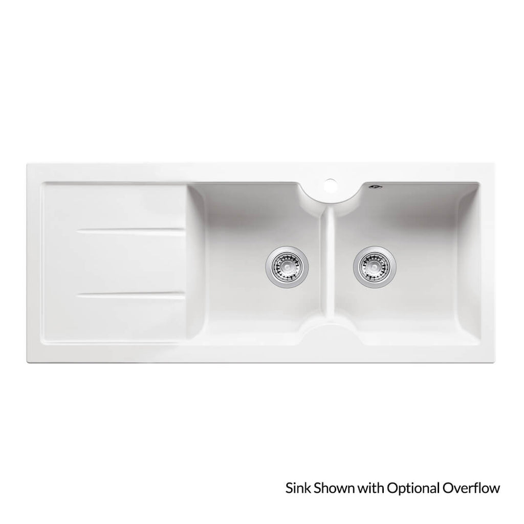Turner Hastings Cuisine 116 x 50 Inset / Undermount Fine Fireclay Double Bowl and Single Drainer Sink - Matte White