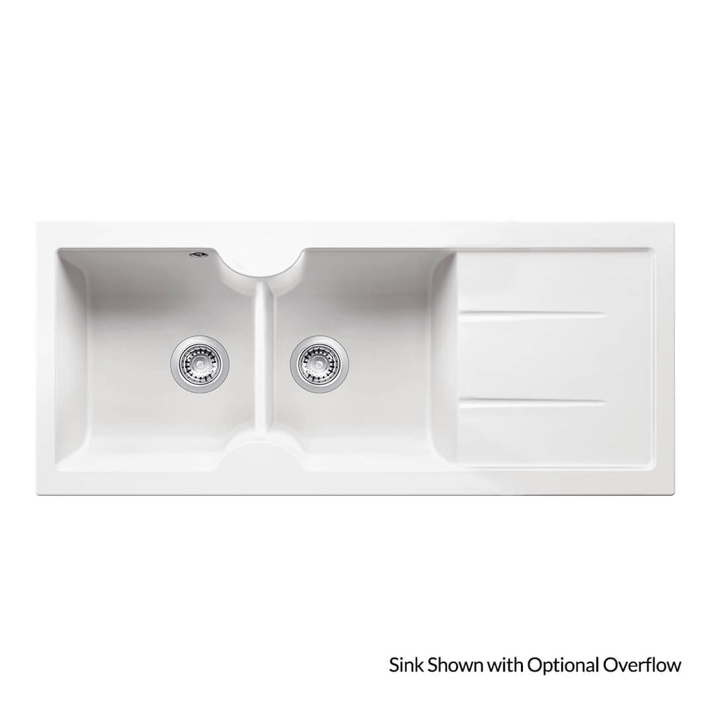 Turner Hastings Cuisine 116 x 50 Inset / Undermount Fine Fireclay Double Bowl and Single Drainer Sink - Matte White
