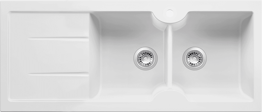 Turner Hastings Cuisine 116 x 50 Inset / Undermount Fine Fireclay Double Bowl and Single Drainer Sink - Matte White