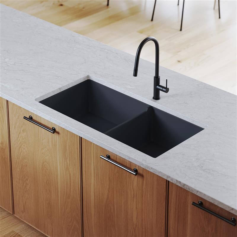 Turner Hastings Cuisine 93 x 48 One and a Half Bowl Inset / Undermount Fine Fireclay Sink - Matte Black