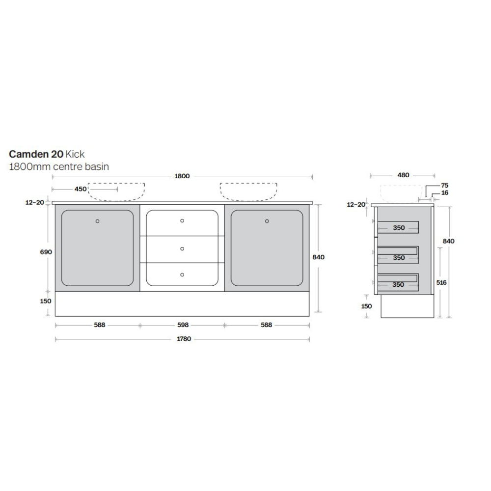 Marquis Camden Floor Standing Vanity Caesarstone Dekton Vasari
