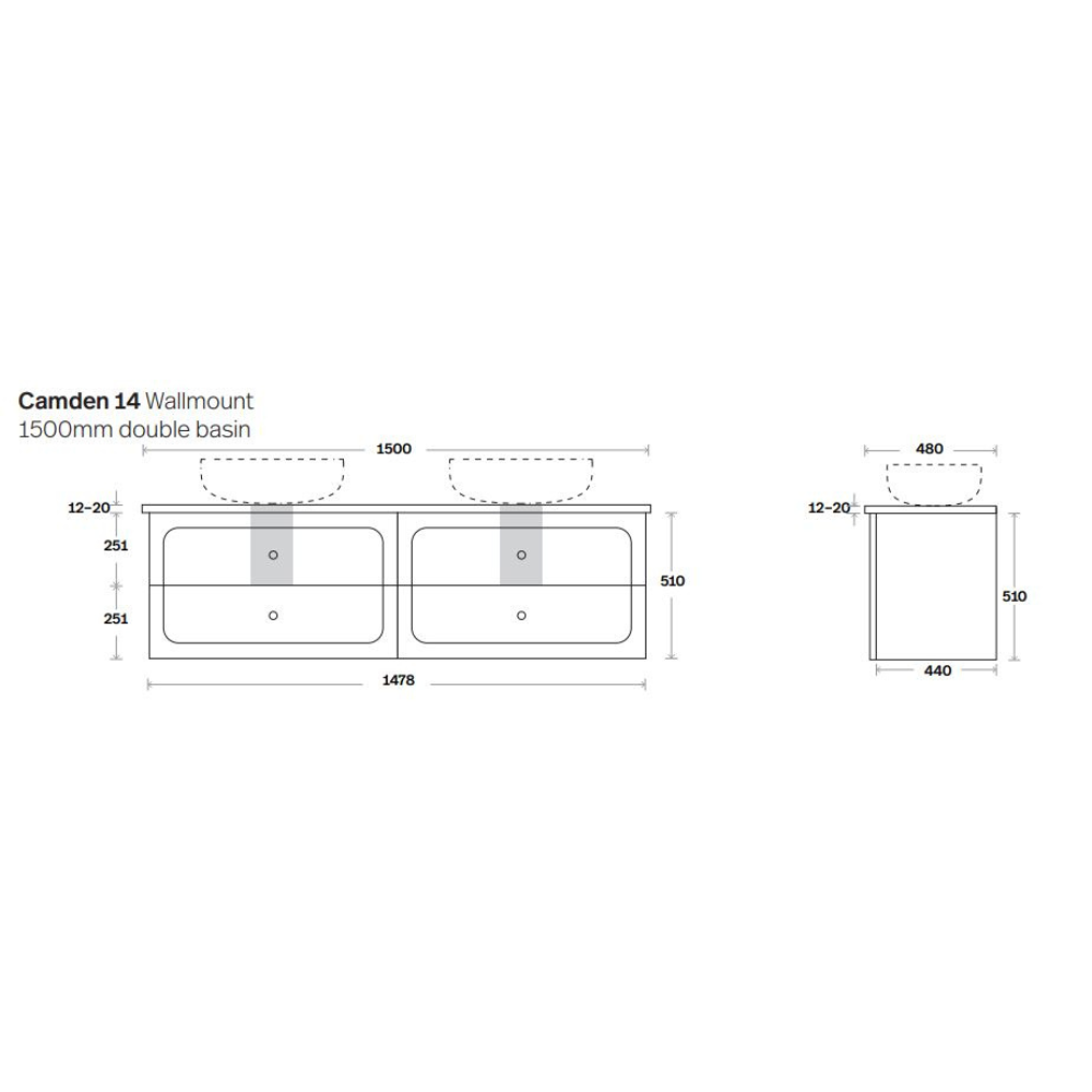 Marquis Camden Wall Hung Vanity Caesarstone Dekton Vasari
