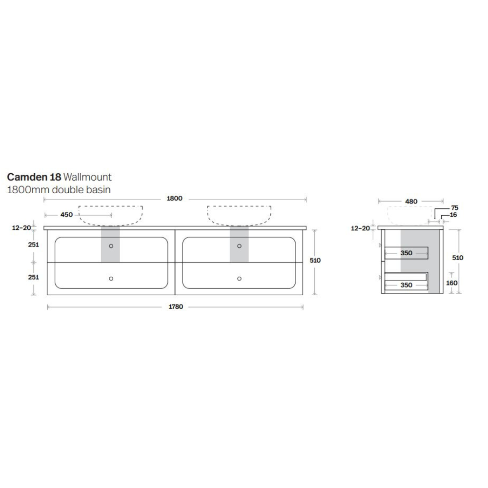 Marquis Camden Wall Hung Vanity Caesarstone Dekton Vasari