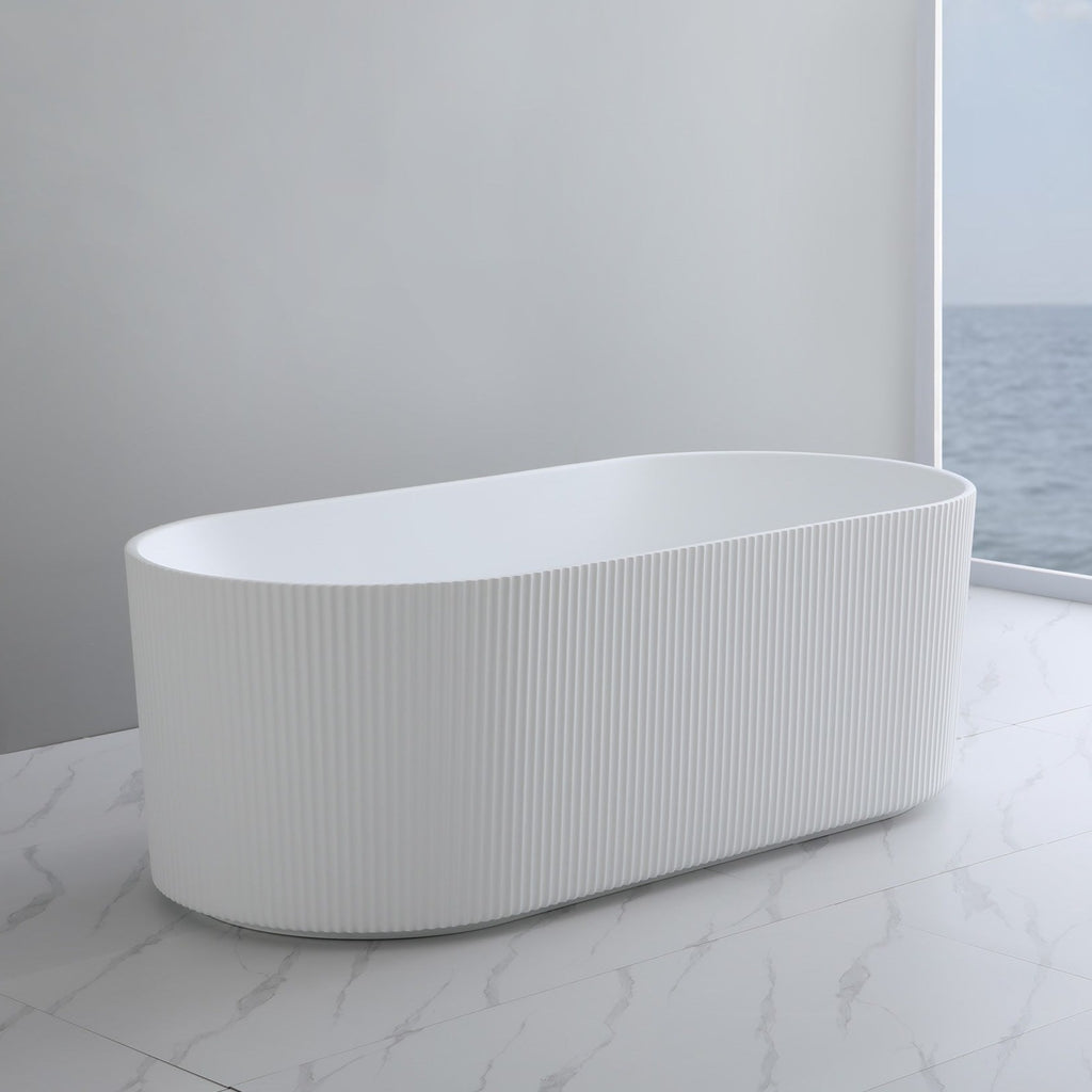 Ally Groove Oval Acrylic Freestanding Bathtub - Gloss White