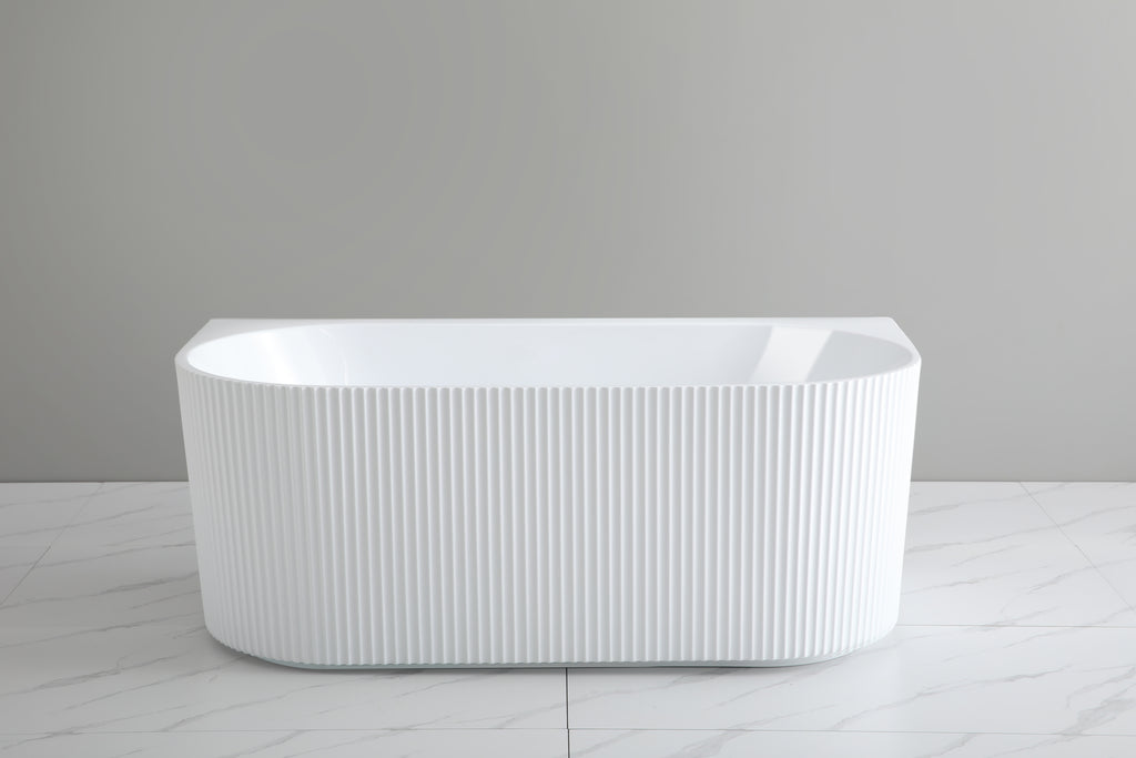 Bari Groove Fluted Oval Freestanding Back to Wall Bath - Gloss White