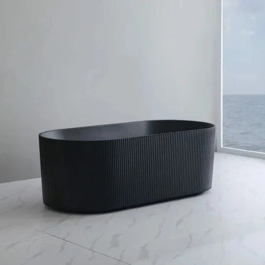 Ally Groove Oval Acrylic Freestanding Bathtub - Matte Black