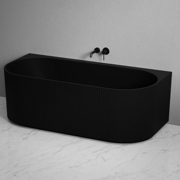 Bari Groove Fluted Oval Freestanding Back to Wall Bath - Matte Black