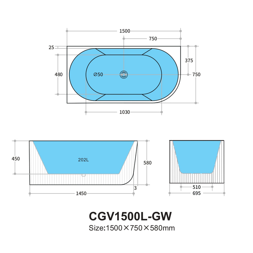Capri Back to Wall Bathtub - Gloss White