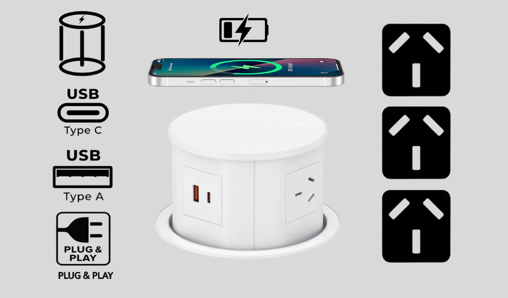 Quad Sided Pop Up Power Outlet With USB - White