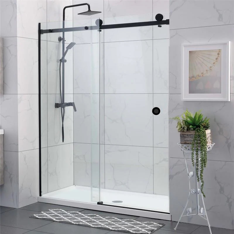 Covey Square Frameless Sliding Adjustable Shower Screen - Black