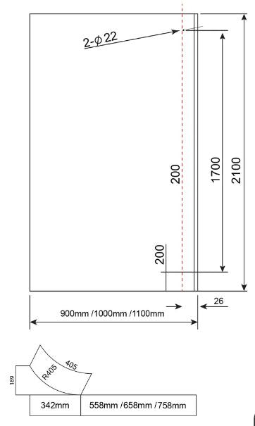 Covey Frameless Curved Edge Shower Screen Single Door Fixed Panel - Chrome