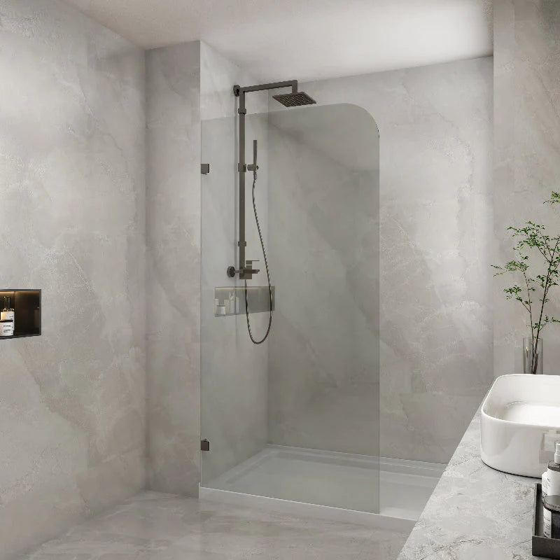 Covey Frameless Fixed Panel Shower Screen Curved Edge - Gunmetal