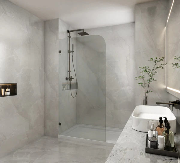 Covey Frameless Fixed Panel Shower Screen Curved Edge - Matte Black