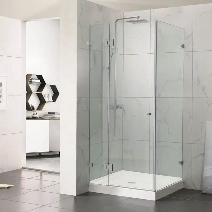 Covey Rectangular Frameless Corner Shower Screen - Brushed Nickel