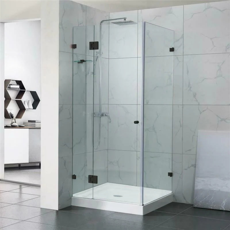 Covey Rectangular Frameless Corner Shower Screen - Matte Black