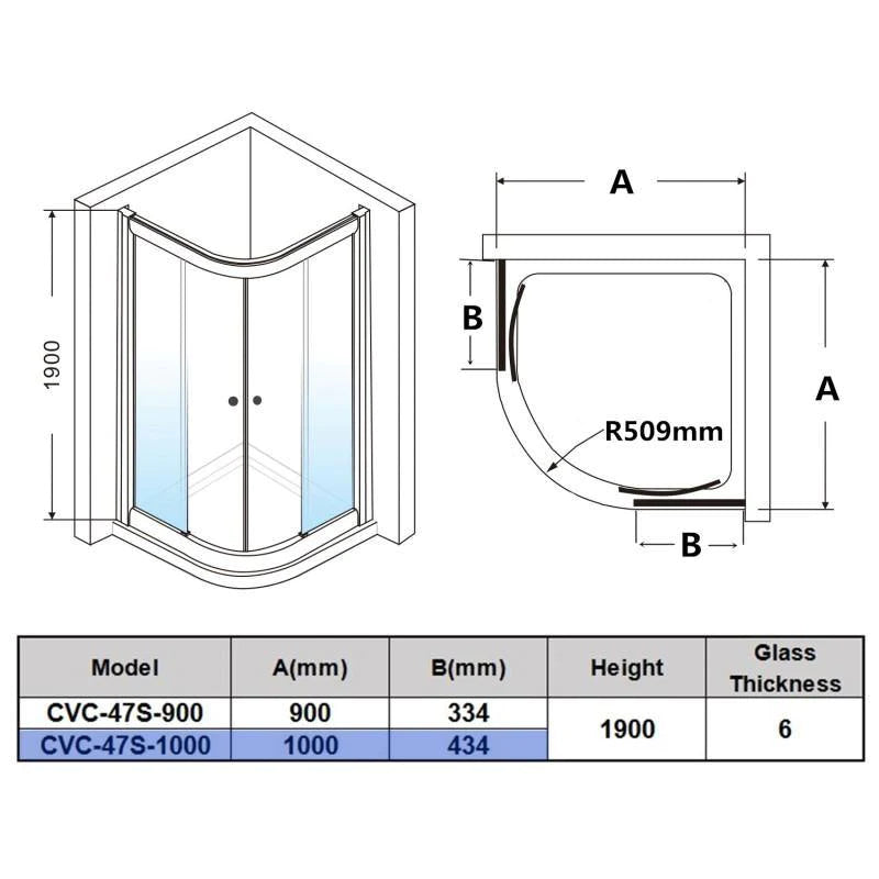 Covey Curved Corner Sliding Semi-Framed Shower Screen - Chrome