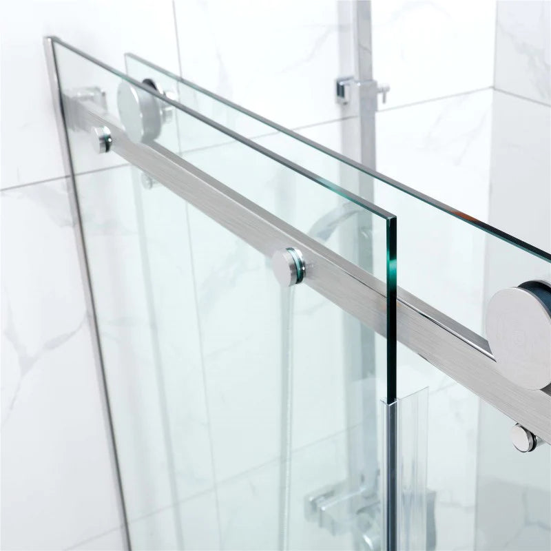 Covey Square Frameless Adjustable Wall to Wall Sliding Shower Screen - Brushed Nickel