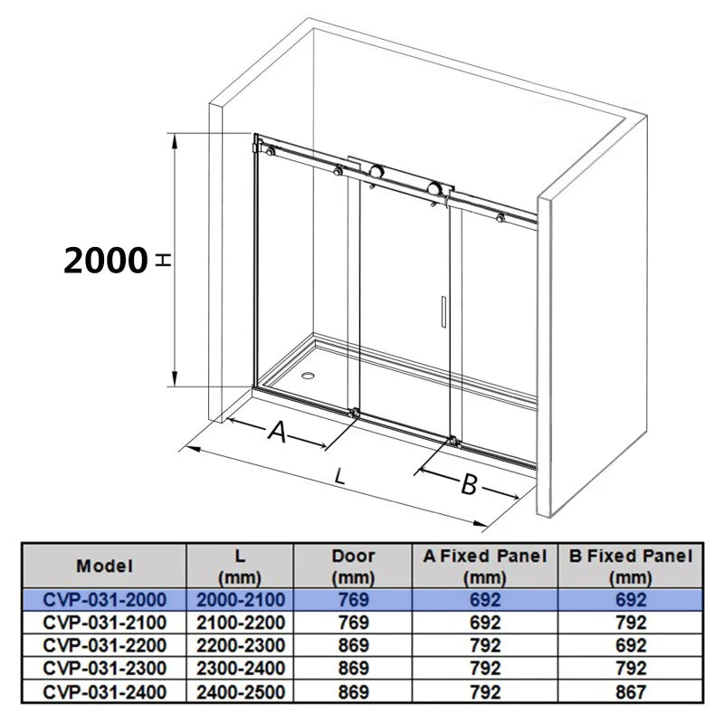 Covey Square Frameless Adjustable Wall to Wall Sliding Shower Screen - Gunmetal