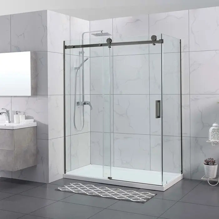 Covey Square Frameless Sliding Adjustable Shower Screen - Gunmetal Grey