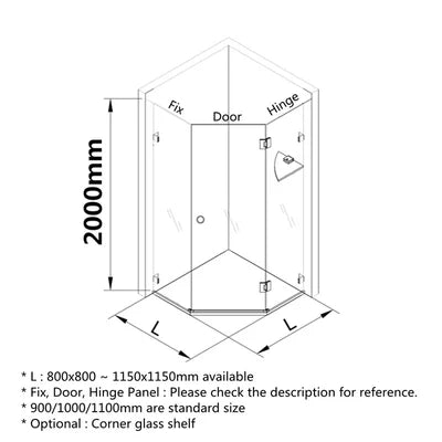 Covey Diamond Frameless Shower Screen - Gunmetal Grey