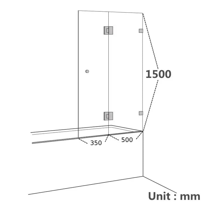 Covey Frameless Fixed & Swing Bathtub Shower Screen Tempered Glass Panel - Brushed Gold