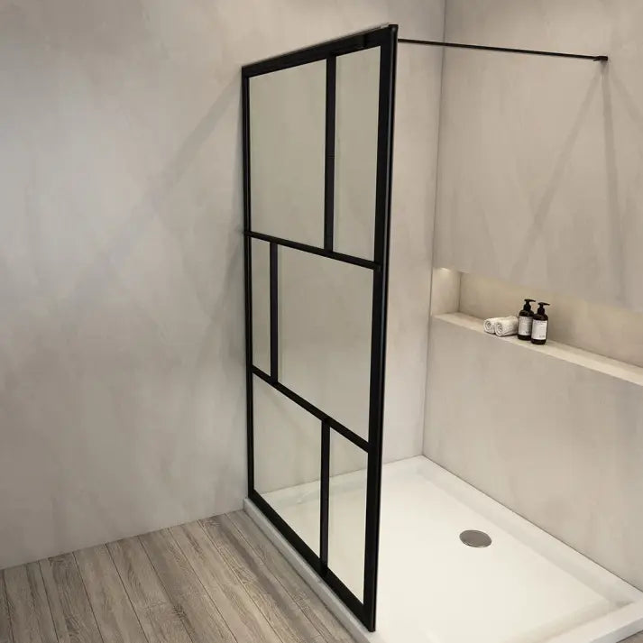 Covey Fully Framed Shower Screen Grid Single Door Fixed Panel - Matte Black