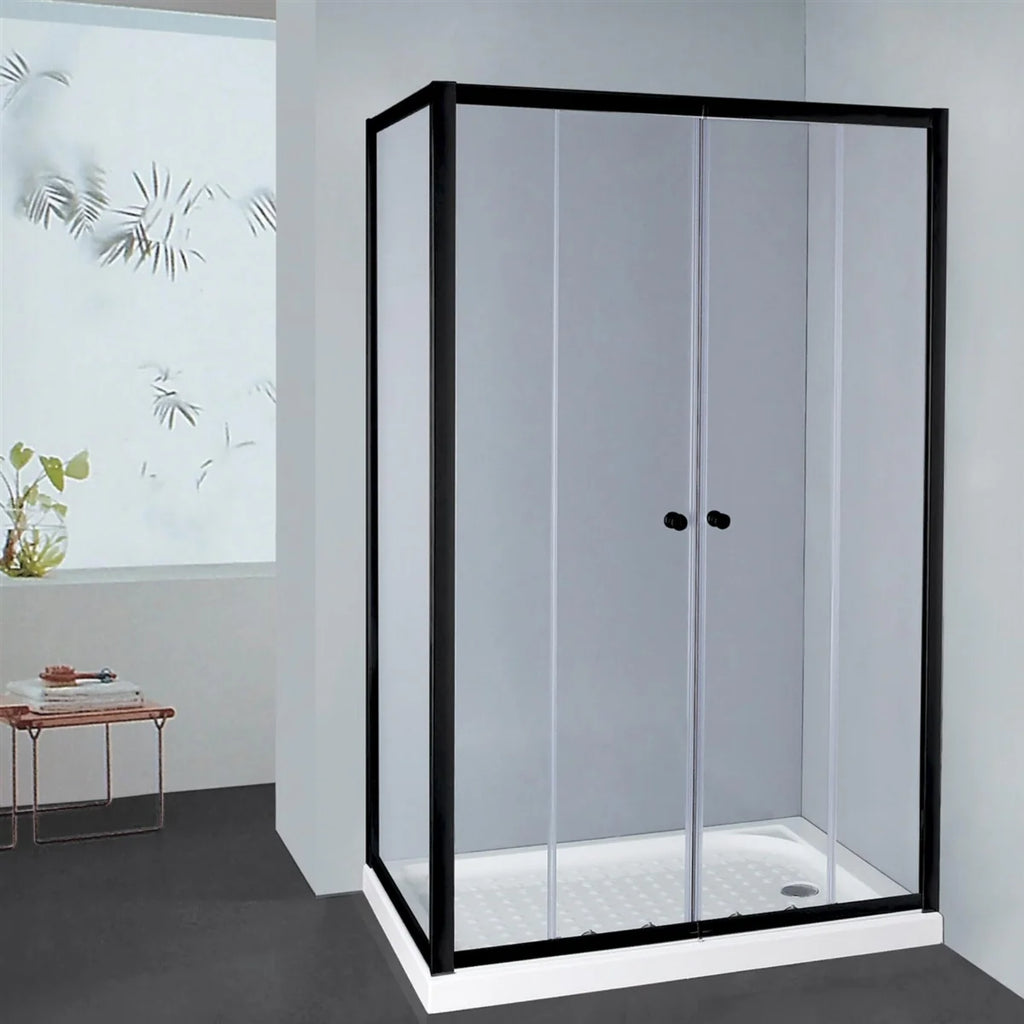 Covey Semi-Frameless Double Sliding Door - Matte Black