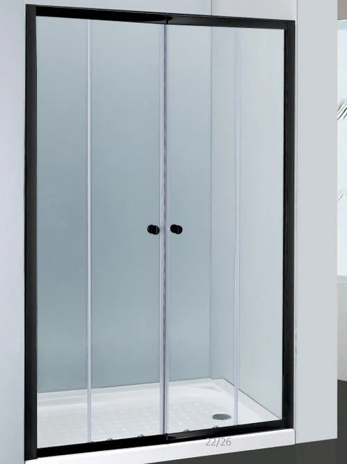 Covey Semi-Frameless Double Sliding Door - Matte Black