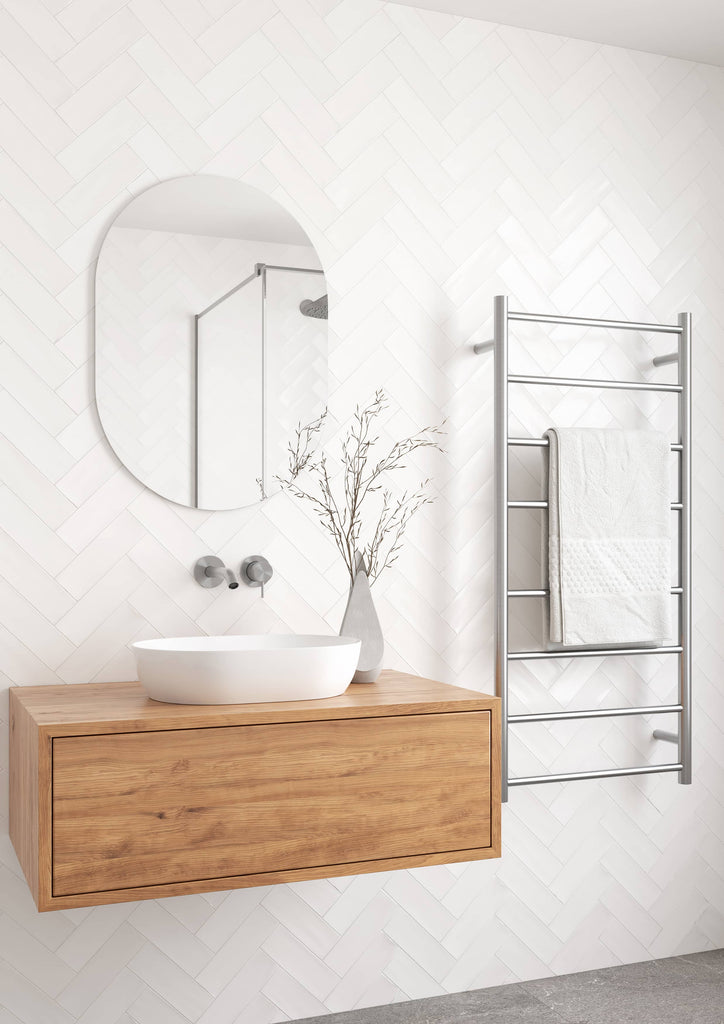 Thermogroup Ablaze Pill Shape Polished Edge Mirror Glue-to-Wall including demister