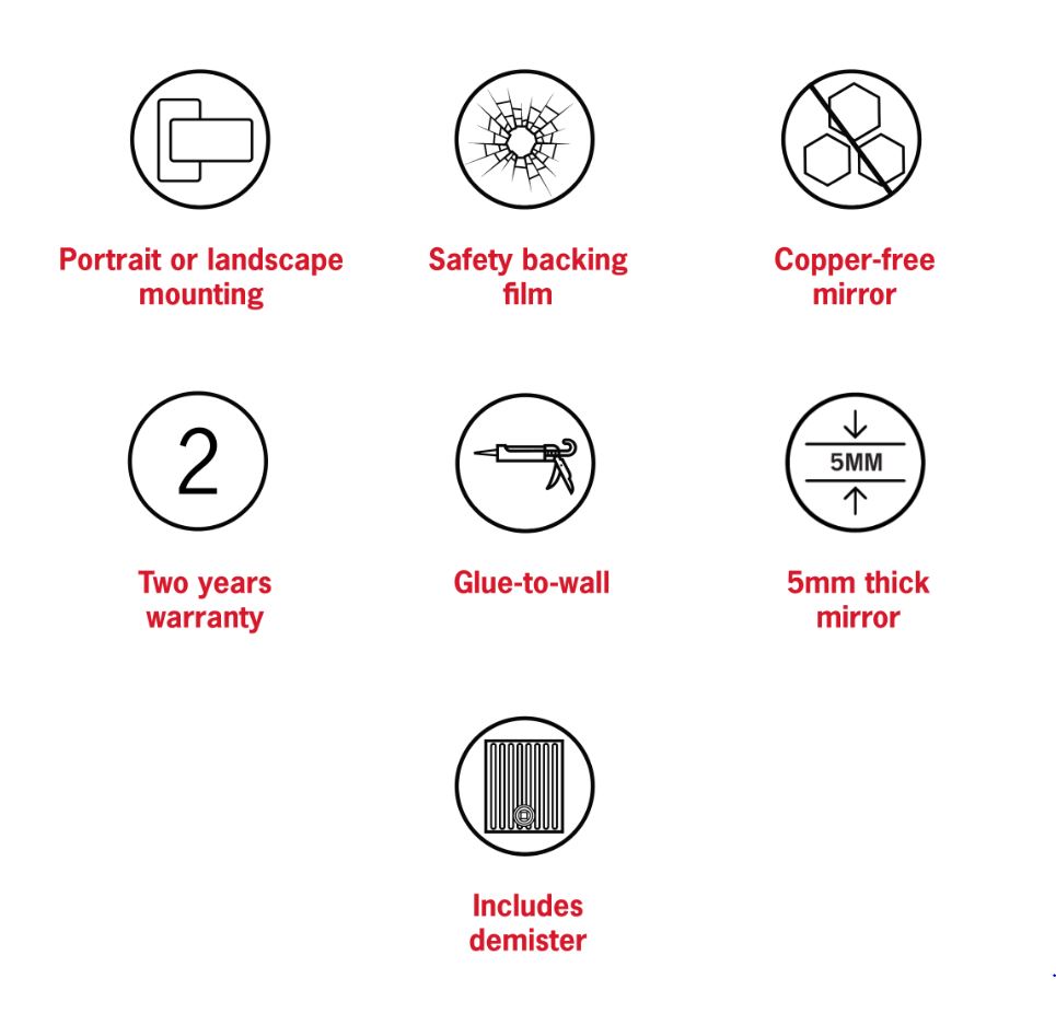 Thermogroup Ablaze Pill Shape Polished Edge Mirror Glue-to-Wall including demister