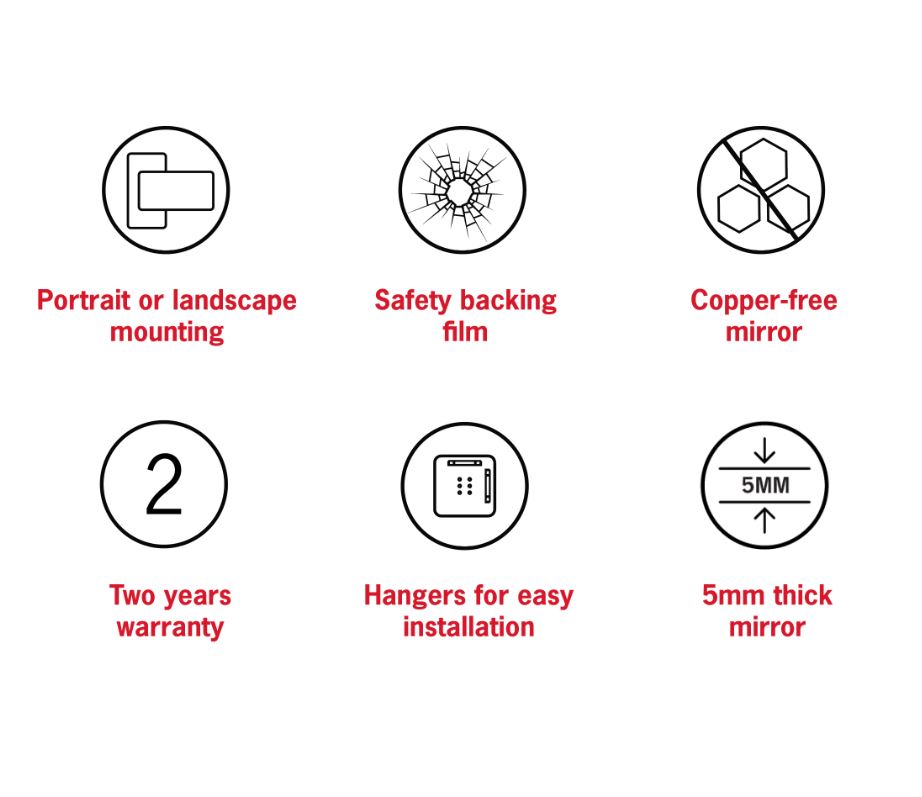 Thermogroup Ablaze DP6012HN Pill Shape Polished Edge Mirror with Hangers