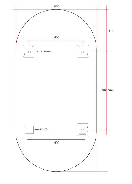 Thermogroup Ablaze DP6012HN Pill Shape Polished Edge Mirror with Hangers