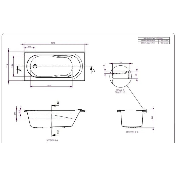 Decina Adatto Contour 12 Jet Spa Bath 1510/1650mm - Gloss White
