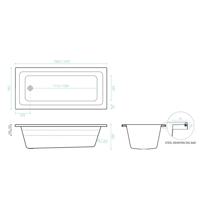 Decina Cortez Dolce Vita 16 Jet Inset Bath 1670mm - Gloss White