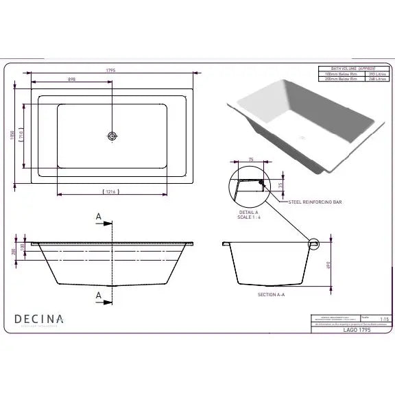 Decina Lago Inset Island Bath 1795mm - Gloss White